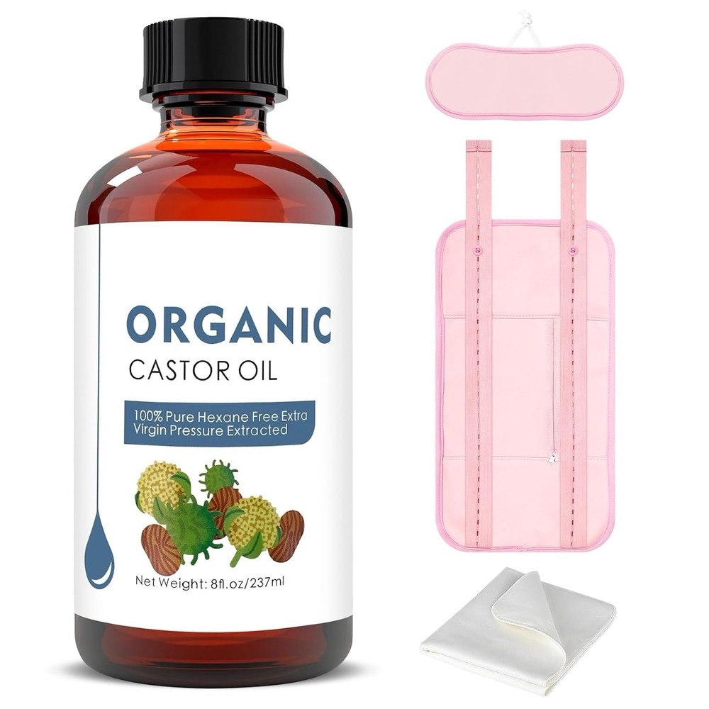 Organic Castor Oil, 8fl.oz/237ml, Cold Pressed, Unrefined, for Castor Oil Packs.