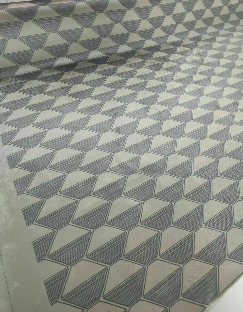 5 Metres Velvet Geometric Blue/Silver FR Upholstery Fabric