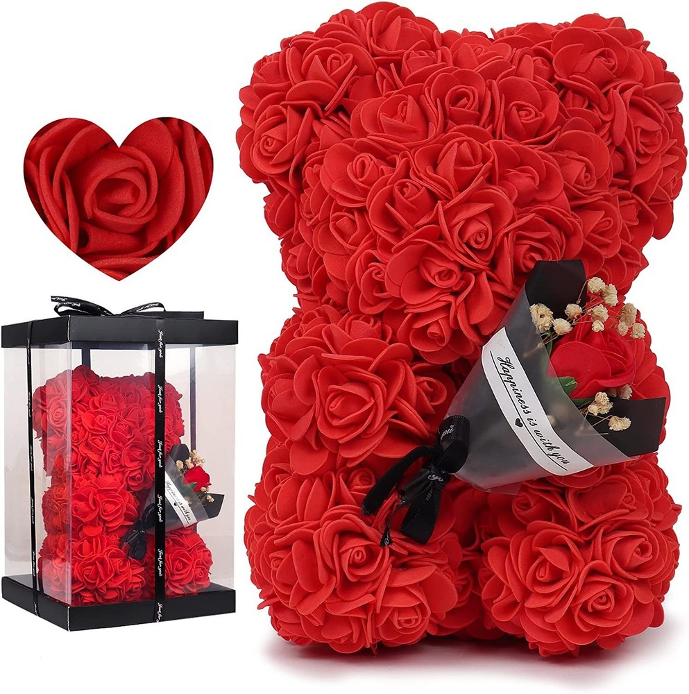 Romantic Red Rose Teddy Bear Handmade Valentine’s Day Gift Ideal for Love and Special Occasions