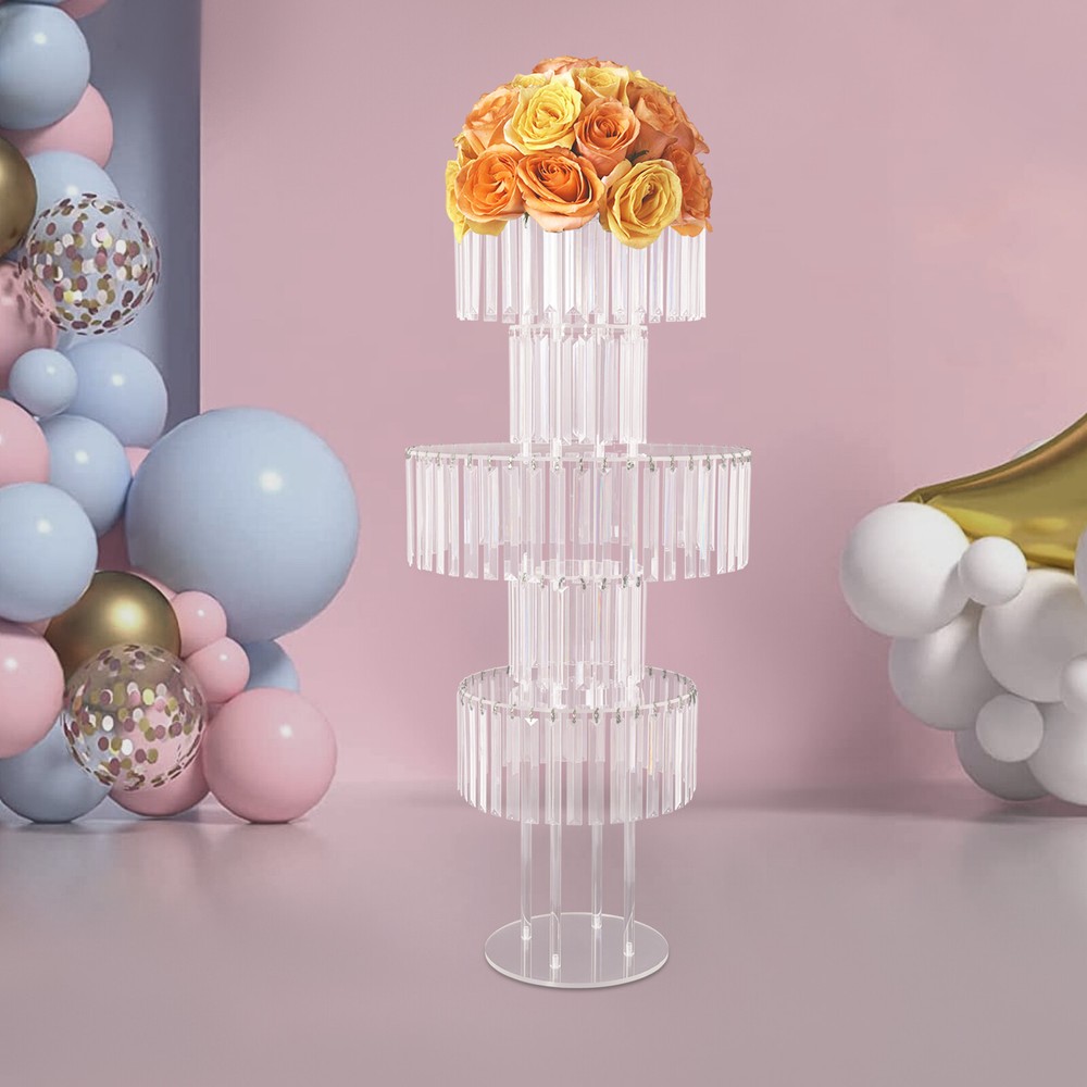 Elegant Wedding Vase Centerpiece with Hanging Acrylic Bead Pedestal Stand