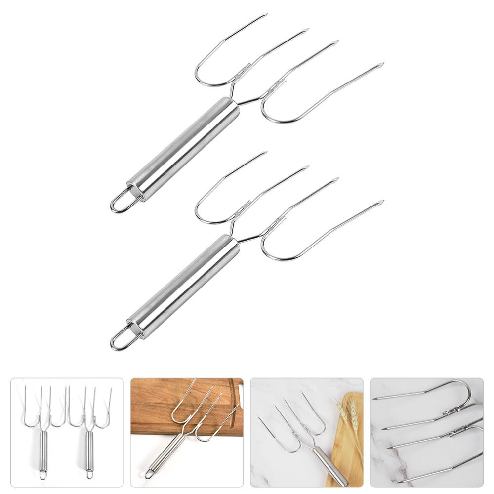 2 Pcs Turkey Lifter Forks Claws Stainless Steel Hangers Metal Ham Meat Hook