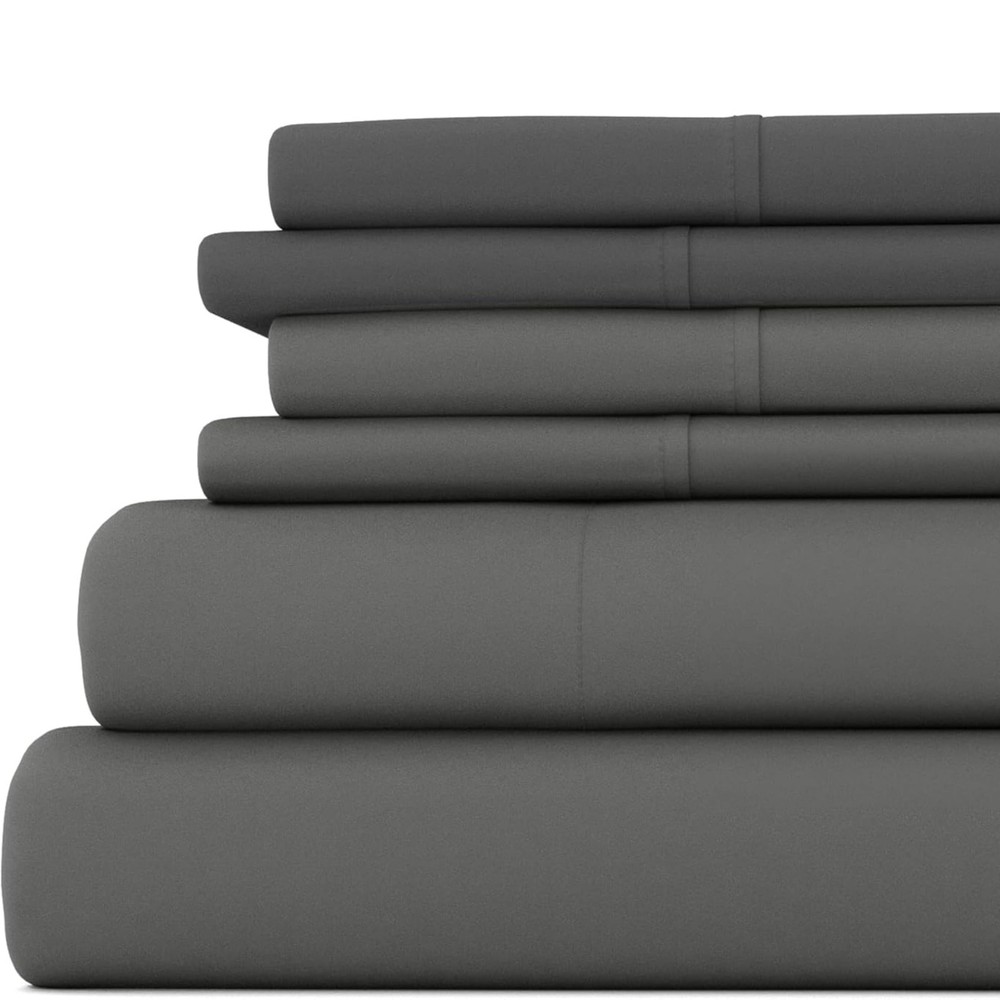 Becky Cameron 6-Piece Queen Microfiber Sheet Set in Soft Gray