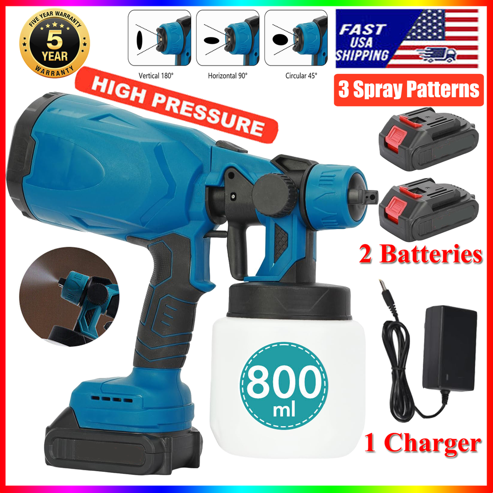 800ML Cordless Power Spray Gun with 3 Painting Patterns