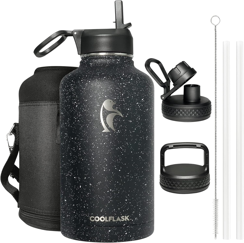 64 Oz Insulated Water Bottle with Straw&3 Lids, Half Gallon Insulated Water Jug