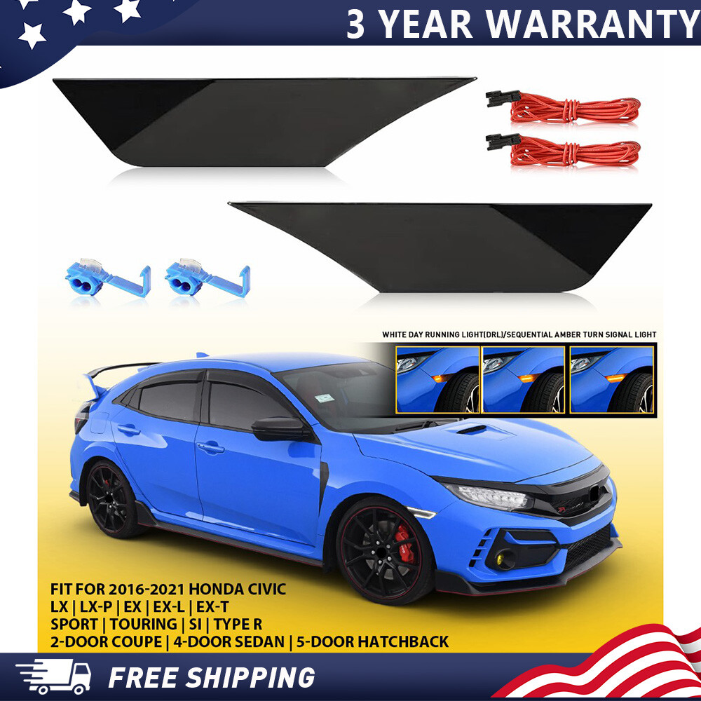 Flowing Turn Signal Side Marker Running Light Ambe /White For 16-21 Honda Civic