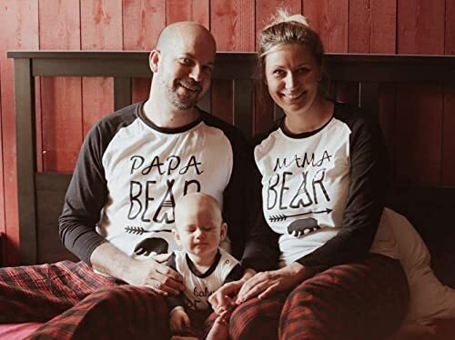 IFFEI Christmas PJ's with Bear Printed Tee, Plaid Pants Loungewear Women Medium