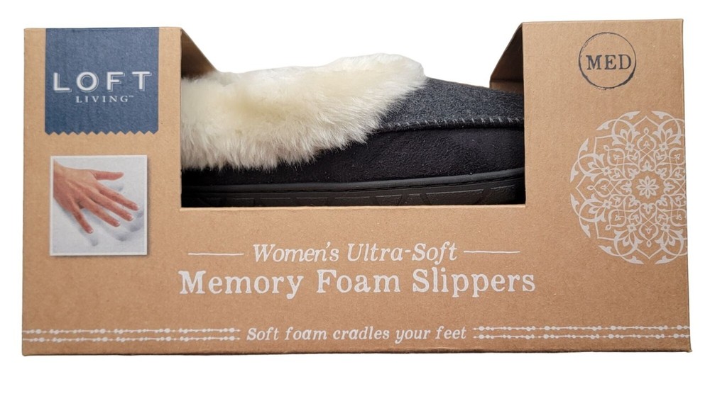 Loft Living Womens Memory Foam Slippers Medium Ultra Soft Faux Fur Memory Foam