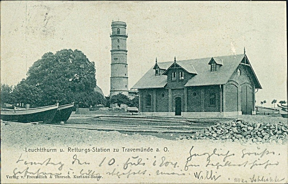 Postcard Schleswig-Holstein Travemünde a. O. Lighthouse Rescue Station 19