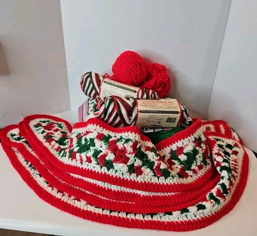 Lote de 4 madejas e hilos de tejer usados Navidad ombre blanco rojo verde