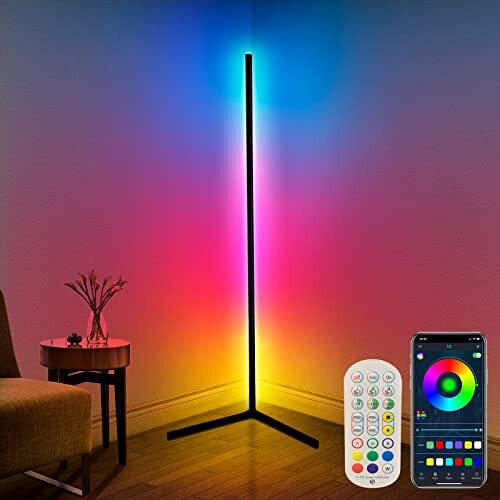 Corner Floor Lamp,65” Color Changing LED Floor Lamp with Music Triangle base