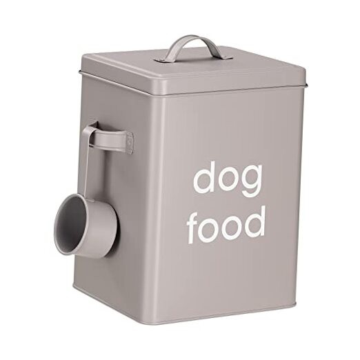 Dog Food Storage - Metal Container Bin for Pet Food with Portion Dark Grey