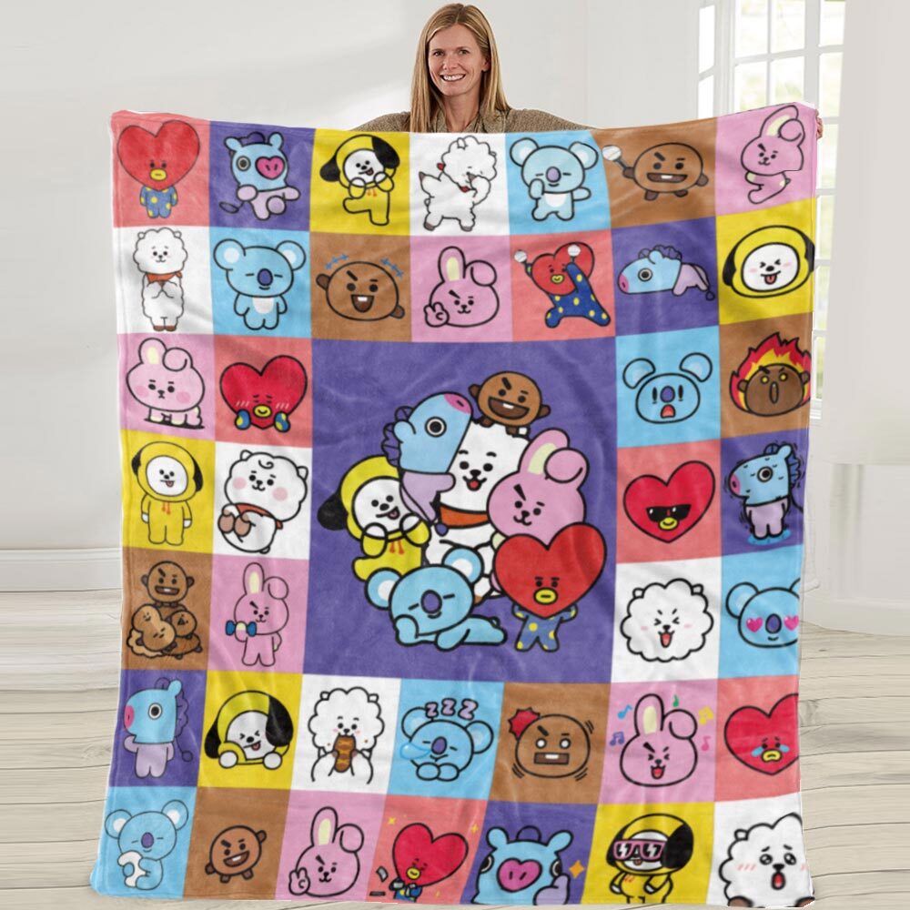 BTS Flannel Soft Blanket 50x60in Cozy Bed Couch Throw Birthday Gift
