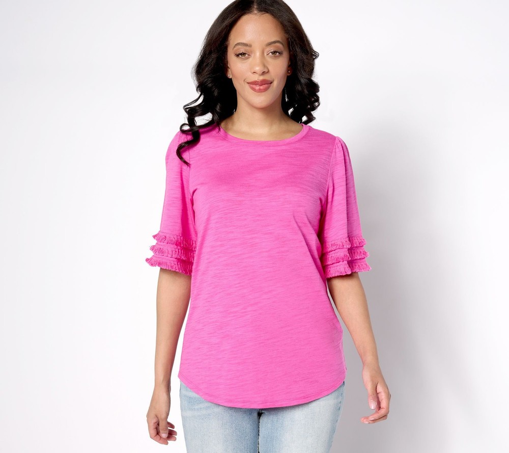 Belle by Kim Gravel Women's Top Sz XS Slub Knit Elbow Sleeve Triple Pink A639669