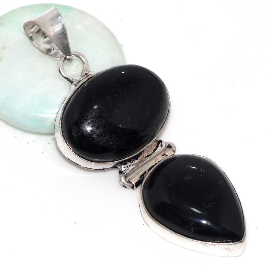 925 Silver Plated-Black Onyx Ethnic Long Gemstone Pendant Jewelry 2.1
