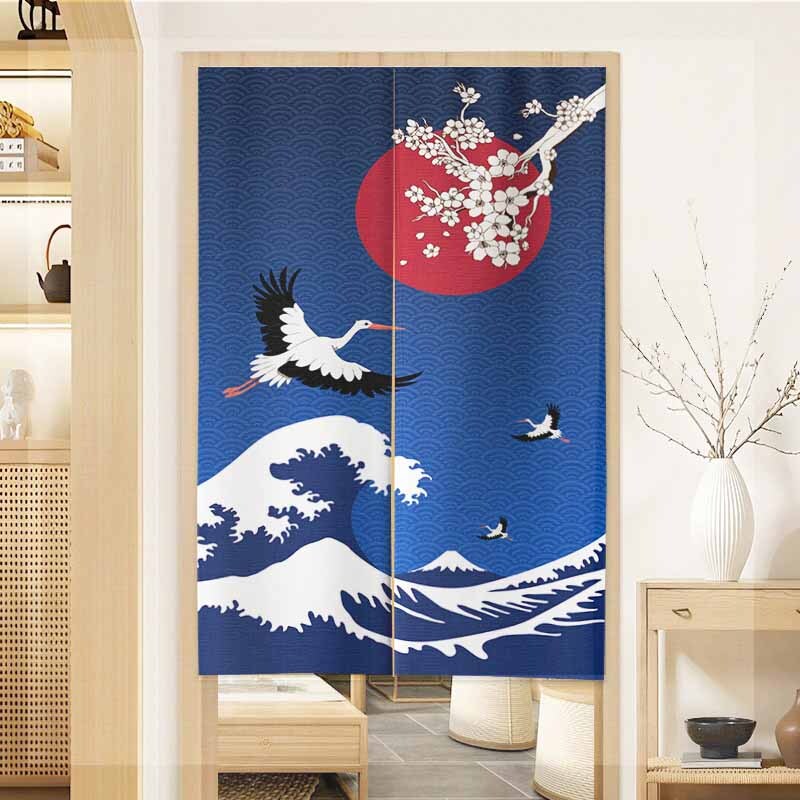 Japanese Noren Doorway Curtain Great Wave Cranes Cherry Blossoms Home Decor