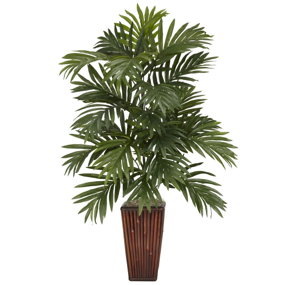 Areca Palm Silk Plant in Bamboo Vase for Stylish Decor