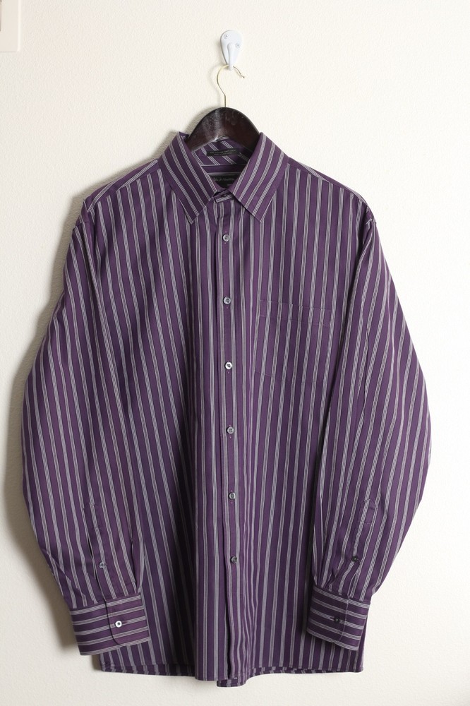 John W. Nordstrom Dress Shirt Men Size L Purple White Stripe Cotton