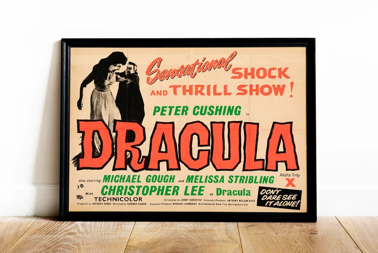 1958 Dracula Classic Horror Movie Poster Featuring Christopher Lee and Peter Cushing