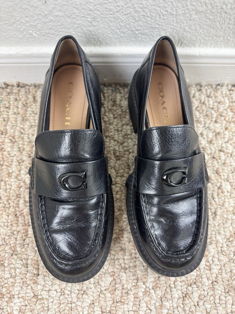 Coach Leather Leah Platform Loafers Lug Sole Size 7