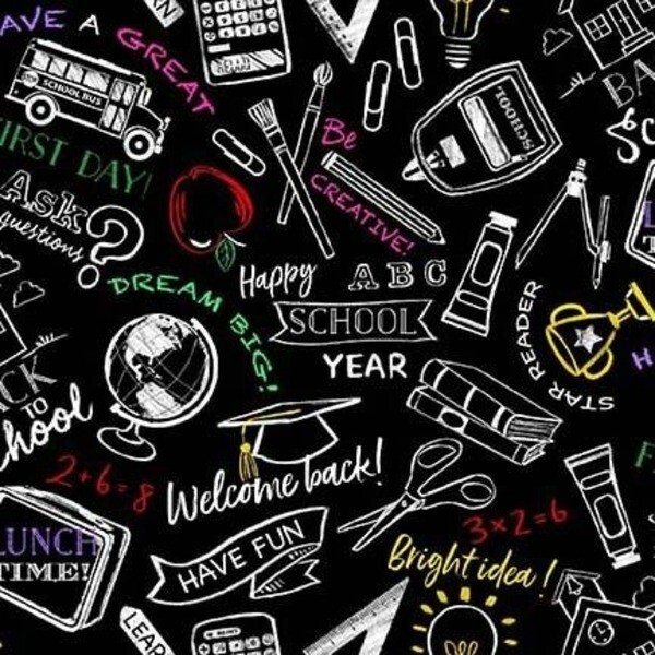 Back to School Chalkboard Black 100% Cotton Fabric Michael Miller By Half Yard-image