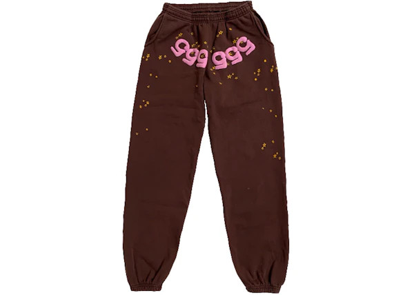 Size L SP5DER Angel Number Brown Sweatpants for Men and Women