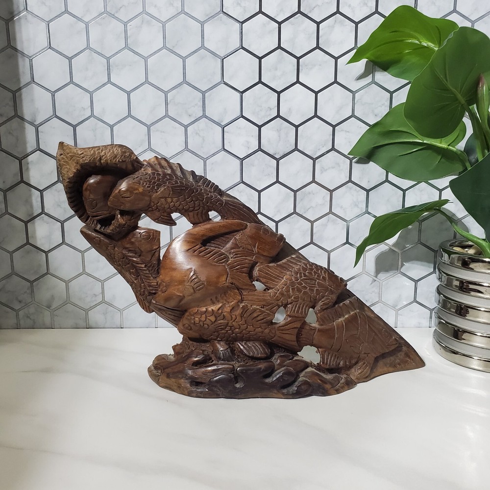 Hand Carved School of Fish Wooden Sculpture