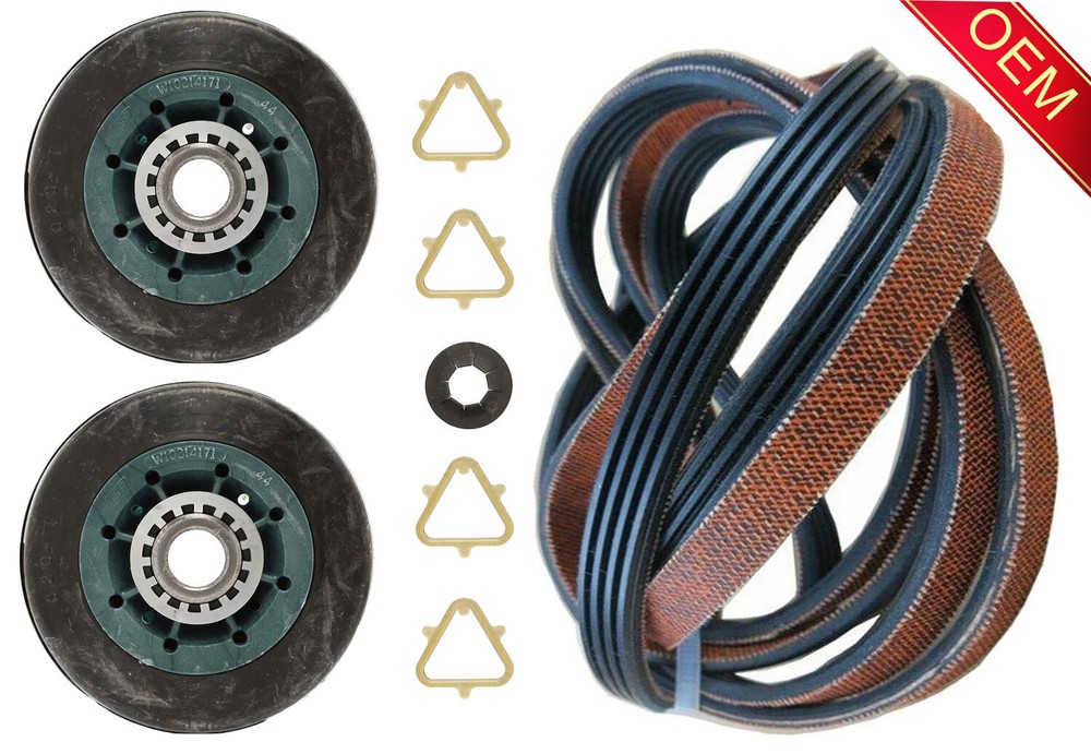Amana YNED4655EW1 Dryer Drum Rollers & Belt Kit OEM Replacement