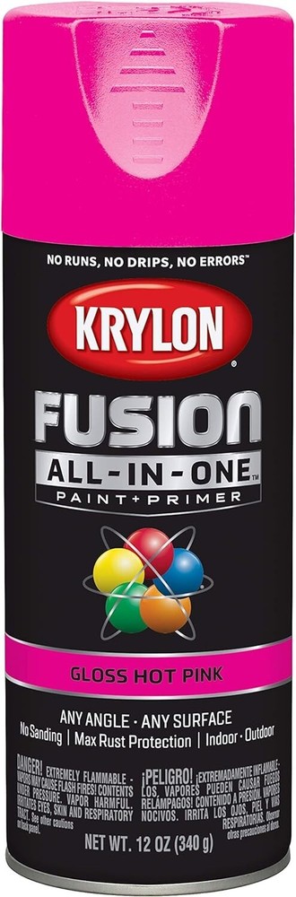 Krylon Fusion All-In-One Spray Paint for In/Outdoor, Hot Pink 12 Oz K02708007