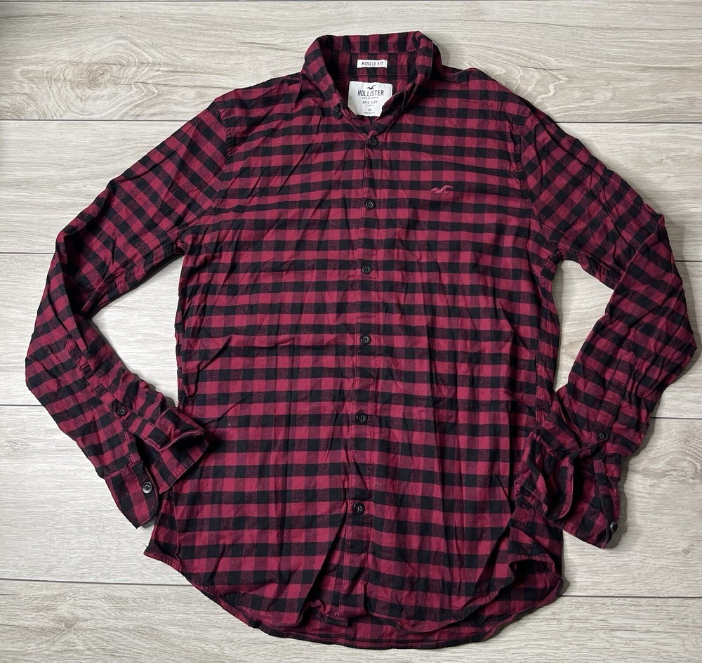 Hollister Mens Check Epic Flex Long Sleeve Shirt Size M Muscle Fit