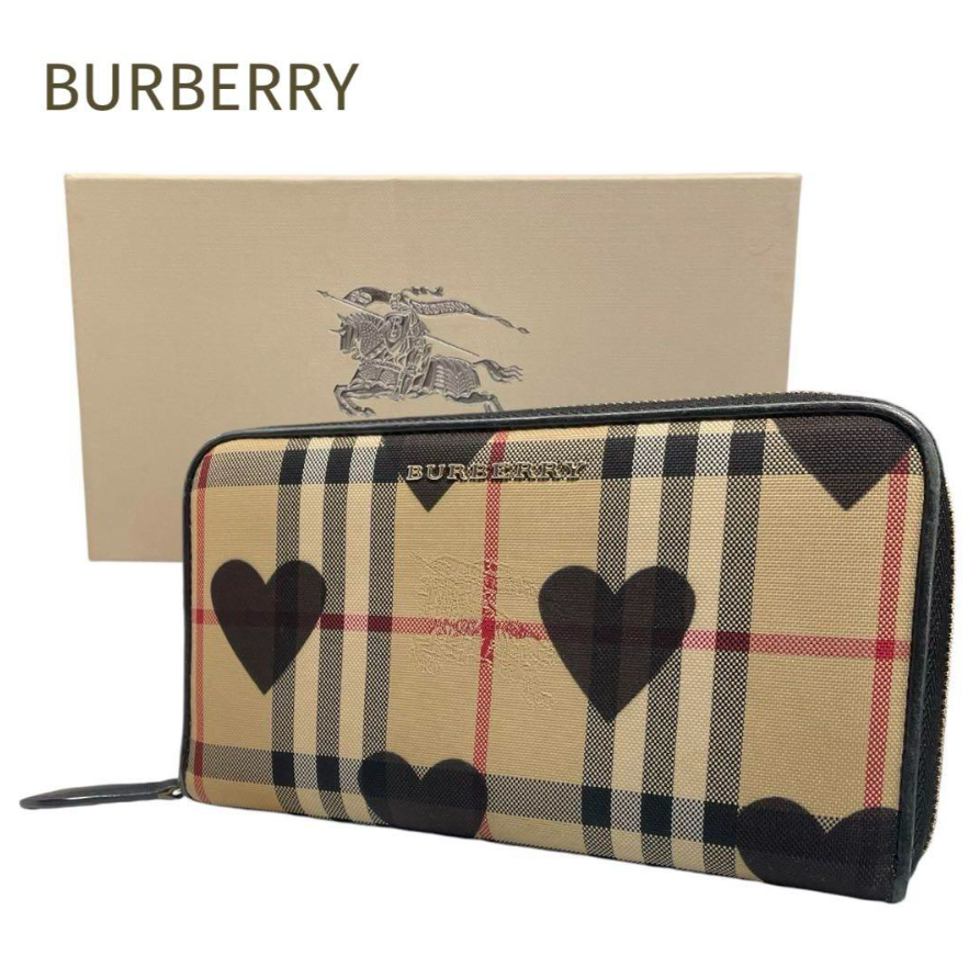 BURBERRY Long Wallet Zip Heart Nova Check Horse Beige excellent free shipping JP