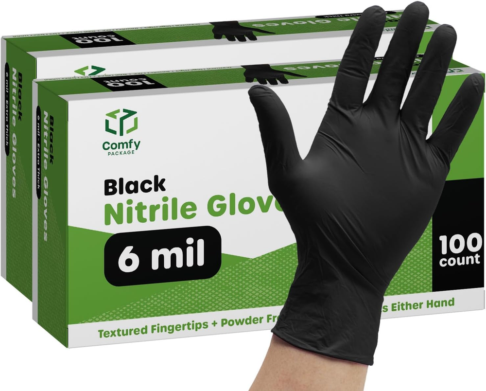 Black Nitrile HEAVY DUTY 6 Mil. Chemical Resistance, Latex & Powder Free, Tex...