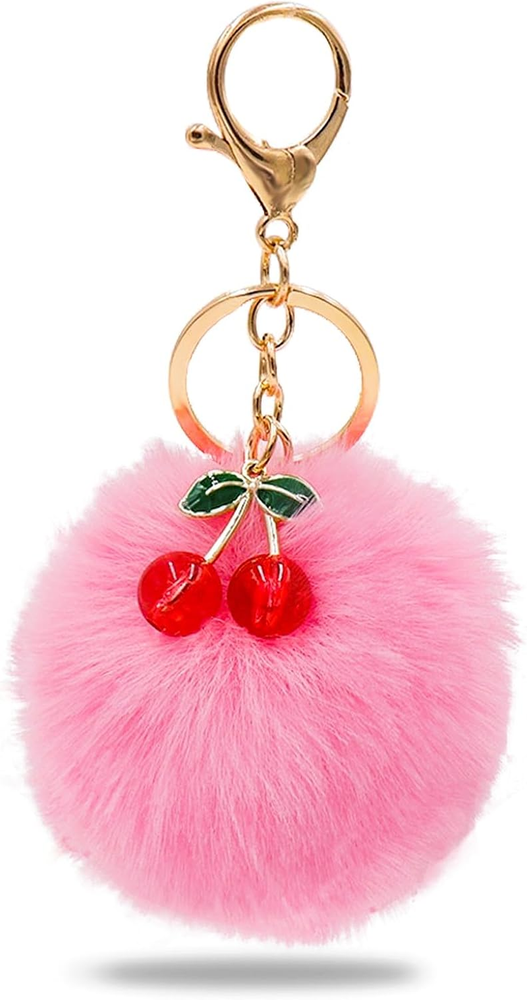 Pom Pom Keychain Cherry Charm for Purse Key Chain Cute Accessories for Women
