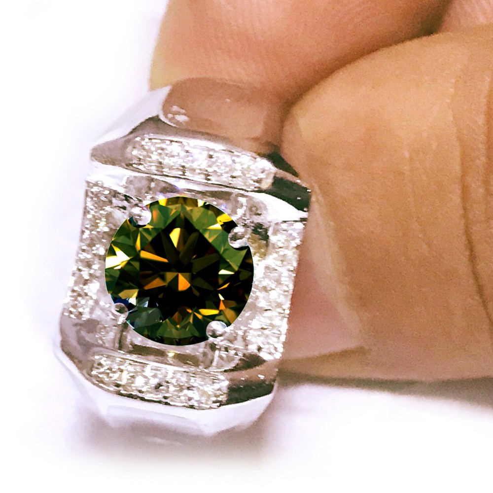 3.10 Ct VVS1 Brown White Moissanite Round Silver Ring Size 9