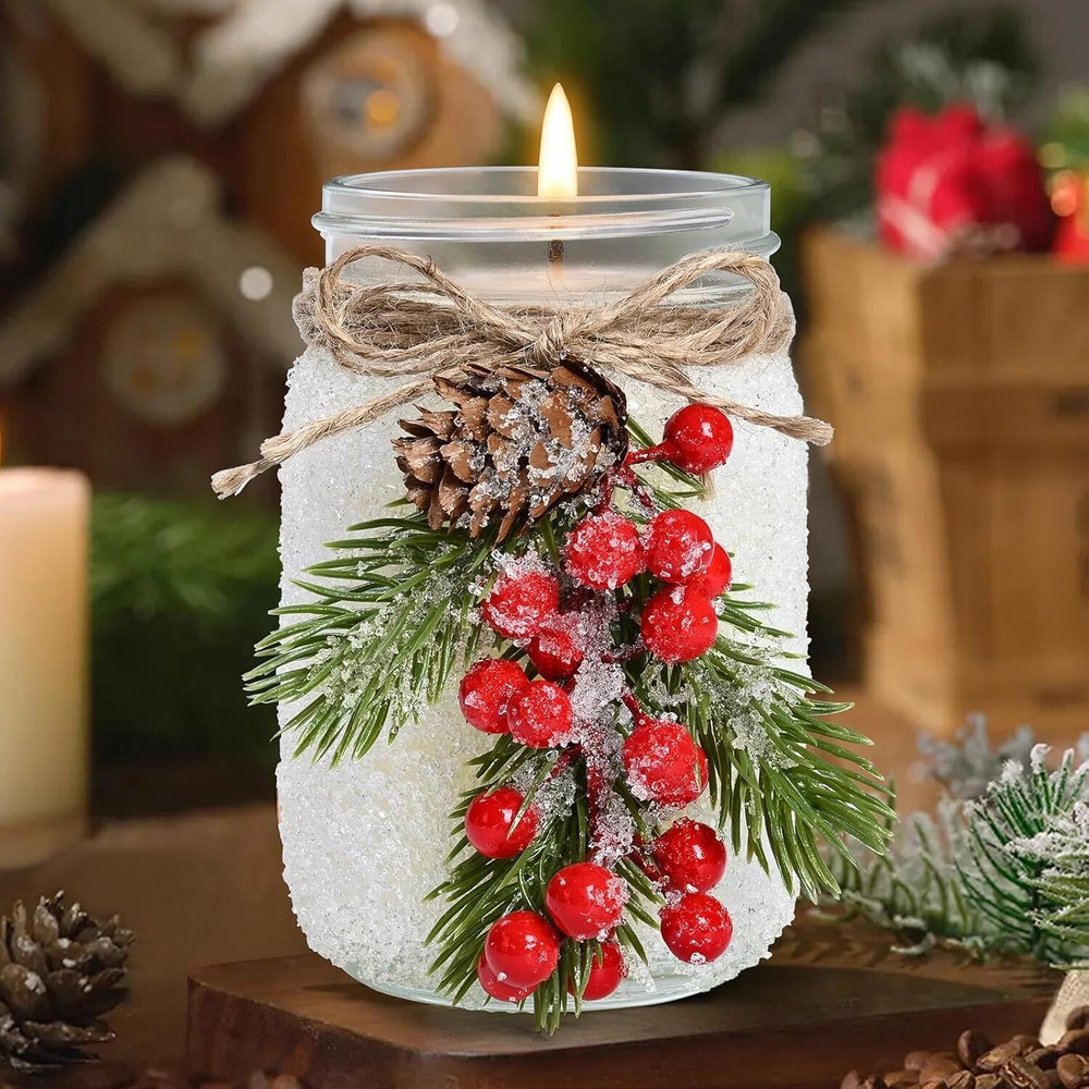 Uspring Christmas Candles Scented Soy Mason Jar White