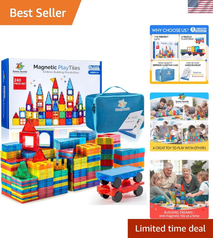 Magnetic Building Tiles 100PCS with Zippered Storage Case STEM Toys for Kids Ages 3 4 5