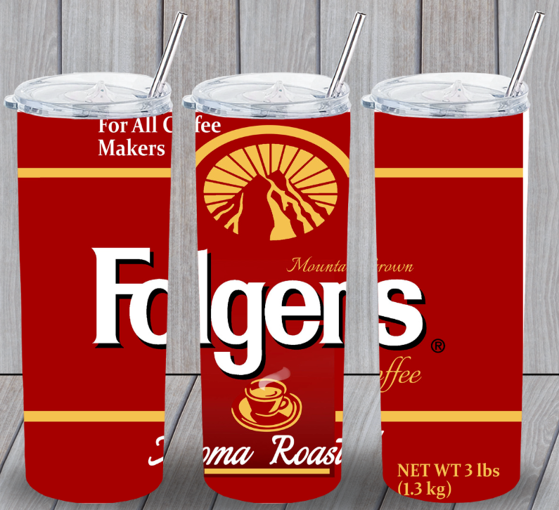 Folgers Coffee Aroma Roast Multicolor 20 oz Insulated Tumbler Lid Straw New