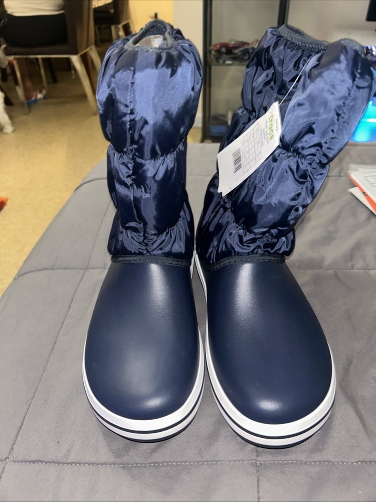 Navy Blue Winter Puff Boots for Women Size W/11 Croc Style Cozy Warm