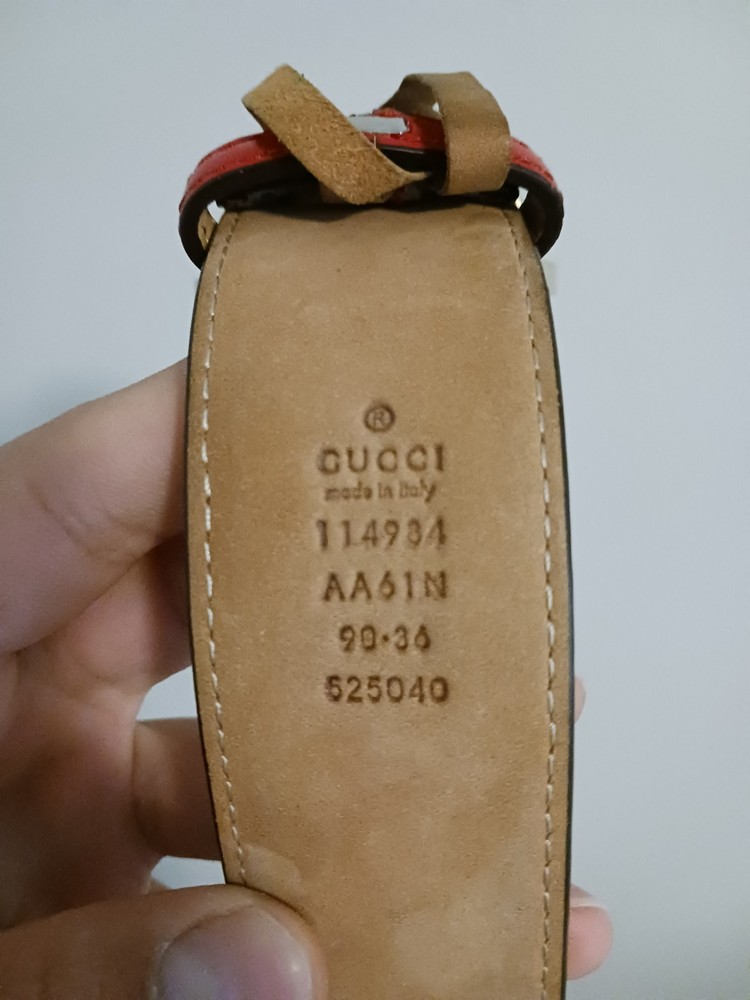 GUCCI Mens Red Leather Belt with Gold Buckle Size 90/36 AA61N 114984