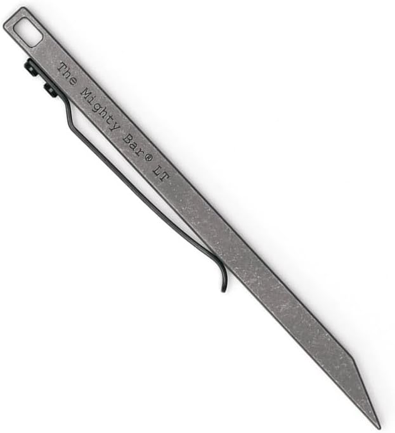 The Mighty Bar LT Long Titanium Edition Pry Bar Tool Stainless Steel Pocket Clip