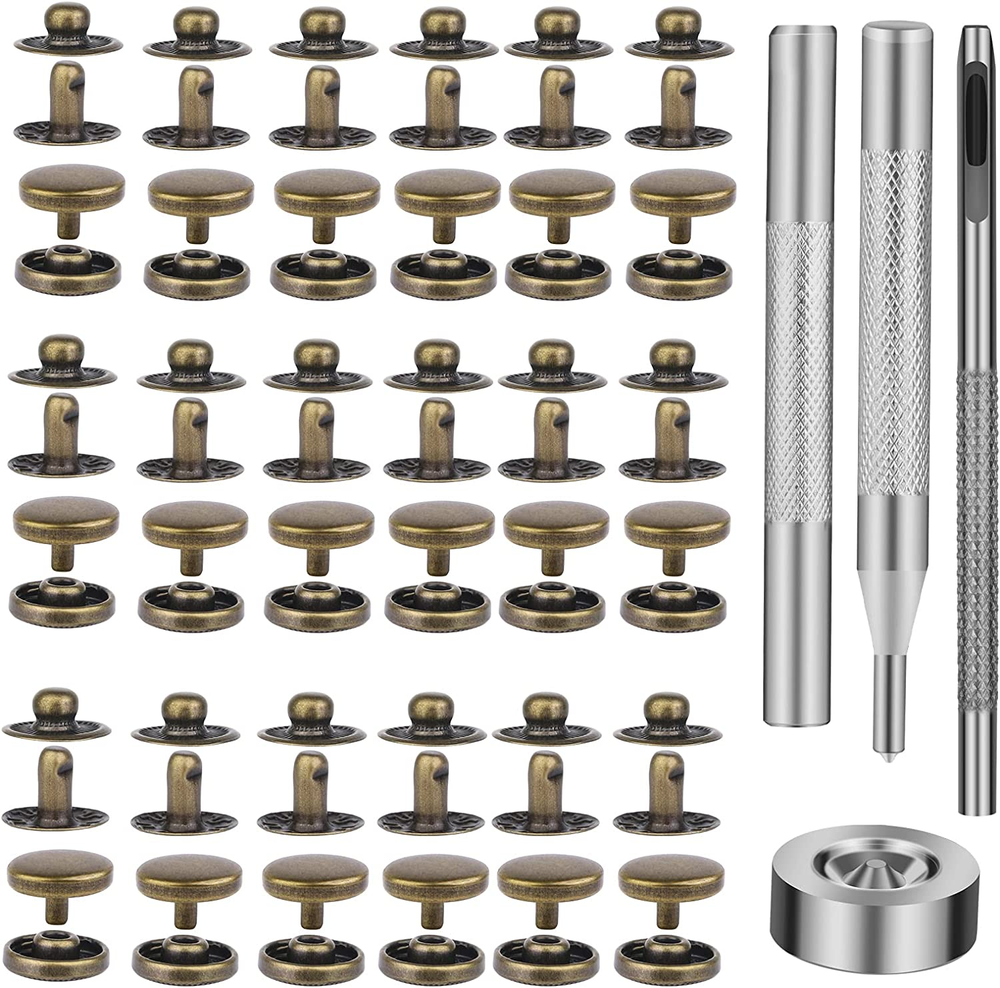 50 Sets Leather Snap Fasteners Kit 10Mm Bronze Metal Snap Buttons Kit Stainless