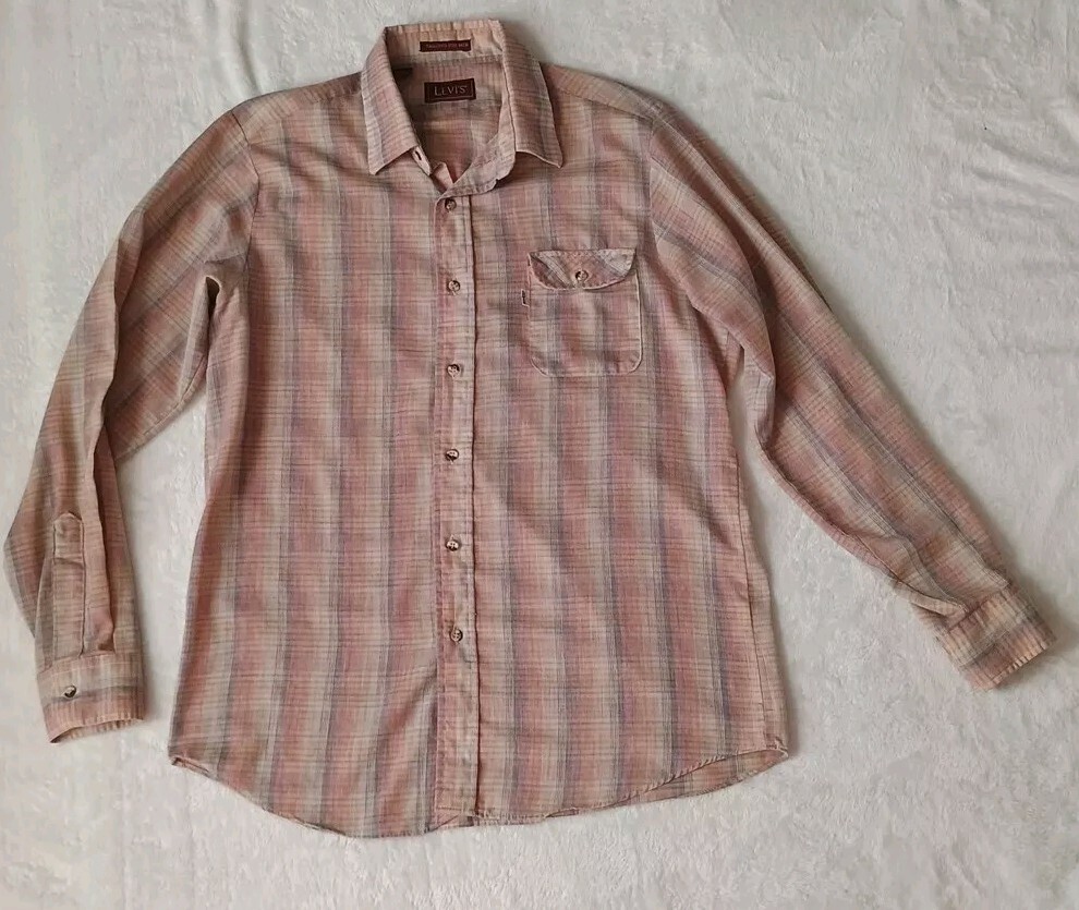 VTG Levi's Button Down Shirt Mens Large Plaid Multicolor Long Sleeve Lightweight