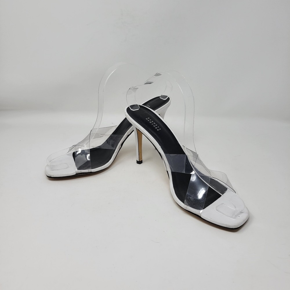 Barney's New York Women's Size 9 Dili White Clear Double Band Slip On Mule Pumps