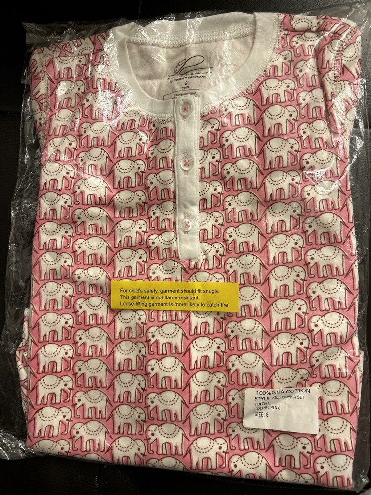 roberta roller rabbit Kids Pajama Set  HATHI pink Sz 8