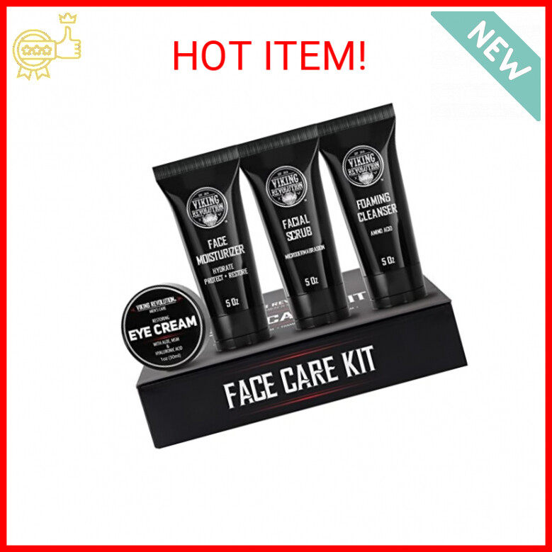 Viking Revolution Mens Facial Skin Care Kit - Includes Rejuvenating Face Moistur
