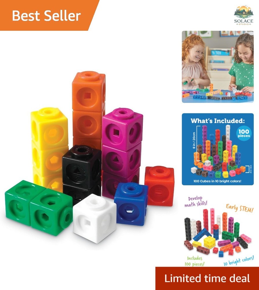 MathLink Cubes - Set of 100 Cubes, Ages 5+ Kindergarten, STEM Activities, Mat...