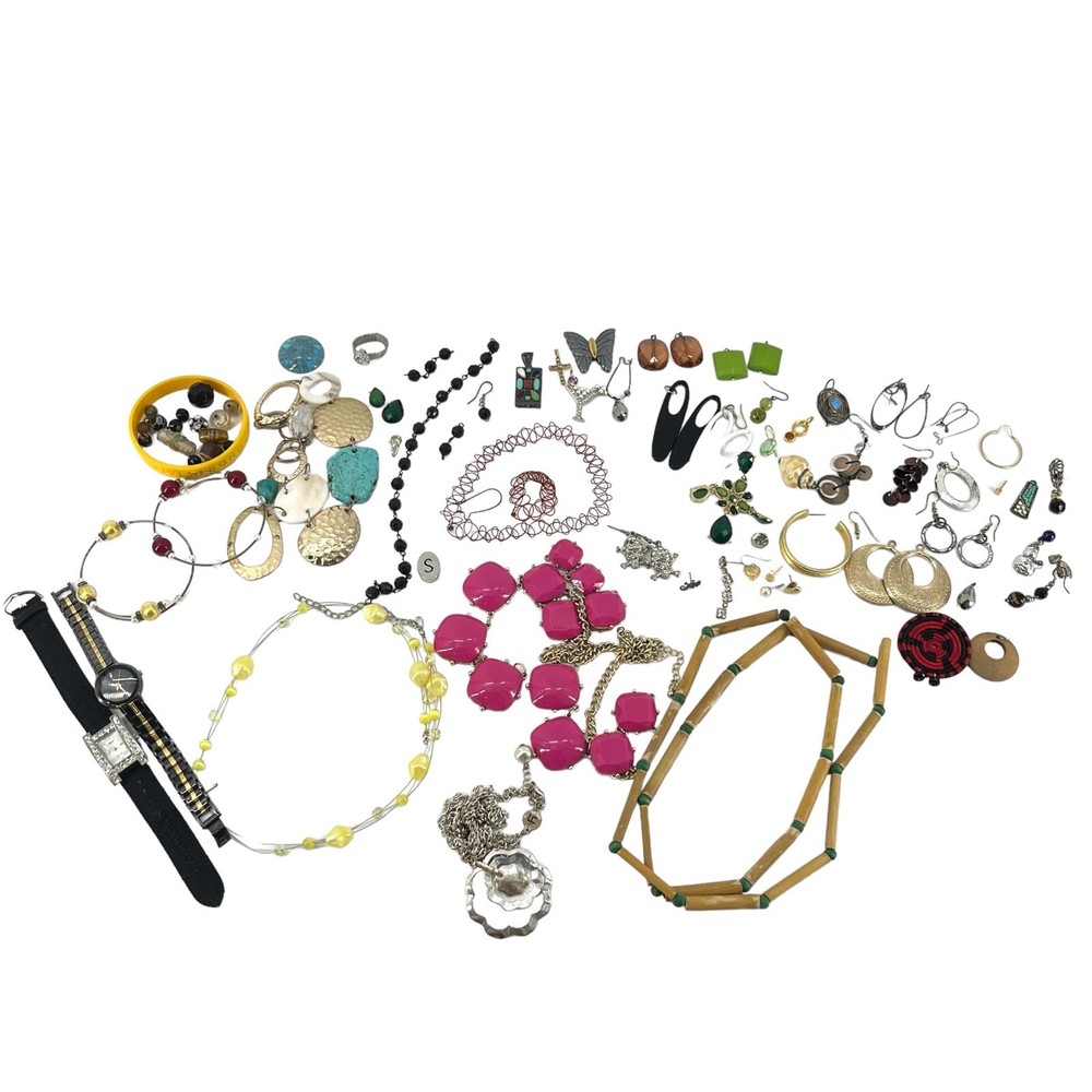 Jewelry Mixed Lot 1 Pound Wearable Craft Broken Pieces Watches Necklace Earrings