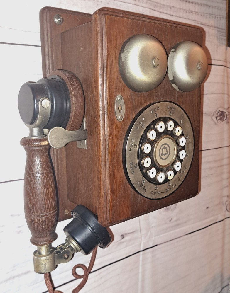 Antique Vintage Western Electric Walnut Wood Push Button Wall Telephone Complete