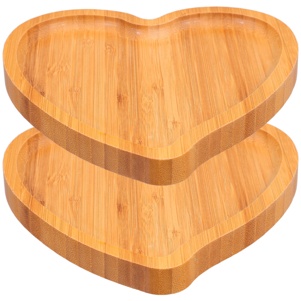2 Pcs Heart Shaped Tray Wood Shapped Plate Pan Eco- Platter