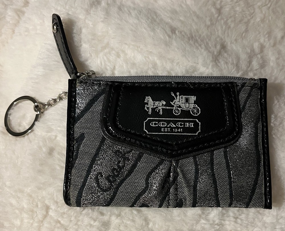 Coach Madison Zebra Print Lurex Jacquard Coin Purse with Metallic Accents