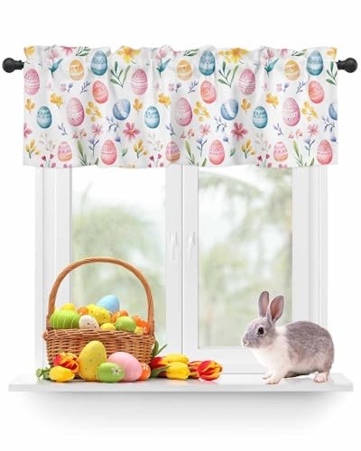 Kitchen Curtain Valance Spring Easter Watercolor Egg Flower Light Filtering